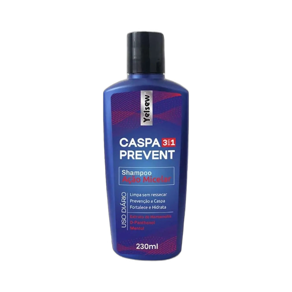 Frasco frontal do Shampoo Yelsew Caspa Prevent 230ml em destaque.